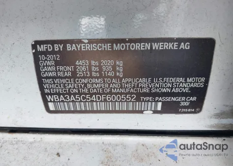 2013 BMW 328I z USA, uszkodzony, nr VIN WBA3A5C54DF600552